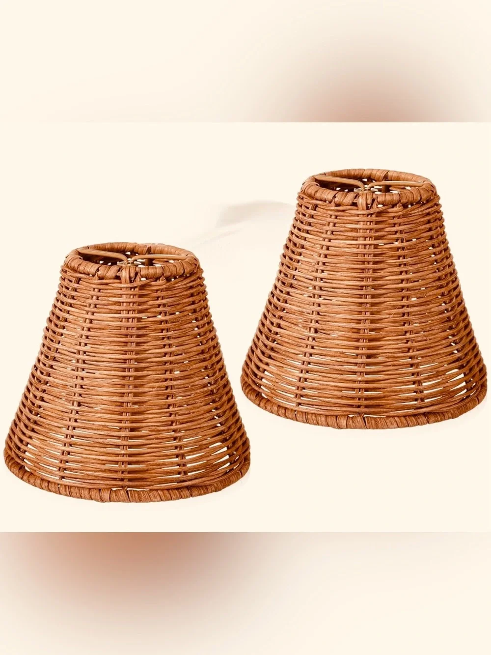 Set of 2 Rattan Clip-On Chandelier Lamp Shades Woven Wicker Empire Small 5